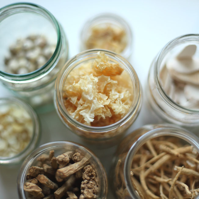 medicine in glass jars